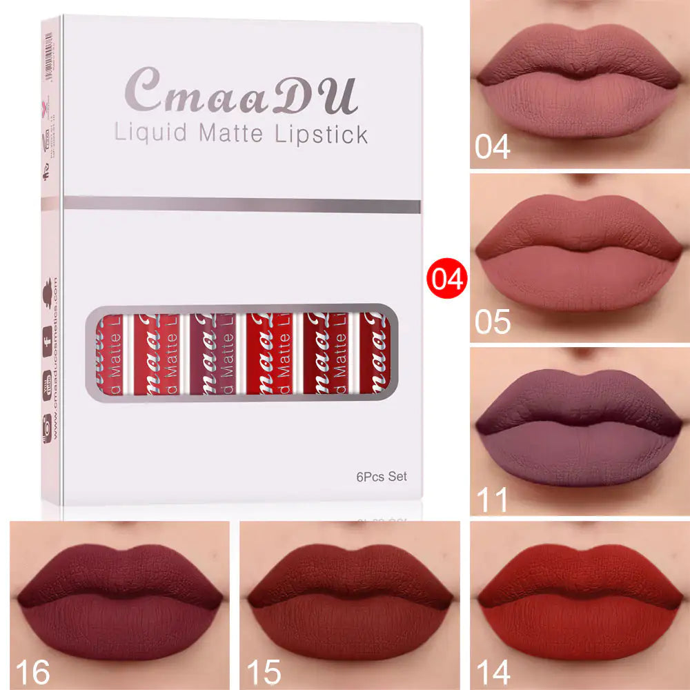 6 Boxes of Matte Waterproof Long-Lasting Lip Gloss